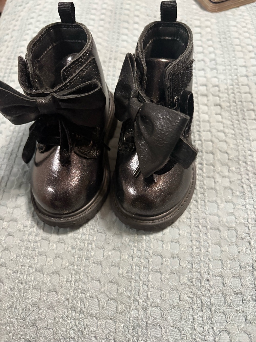 Carter's Metallic Black Bow Lace-Up Girls Boots